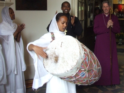 Ethiopian Orthodox Christians welcome the Bishop o