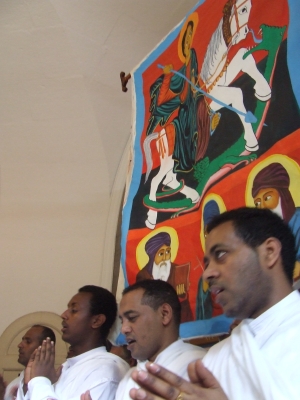 Ethiopian Orthodox Christians welcome the Bishop o