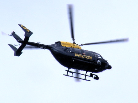 Police helicopter above Blackfriars Road