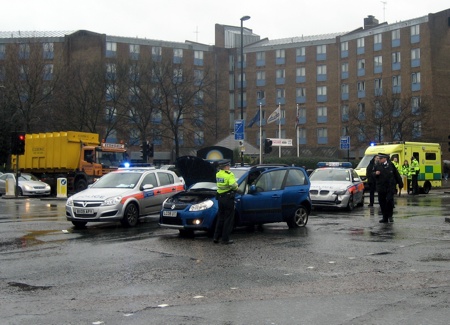 Police car in Kennington Road collision