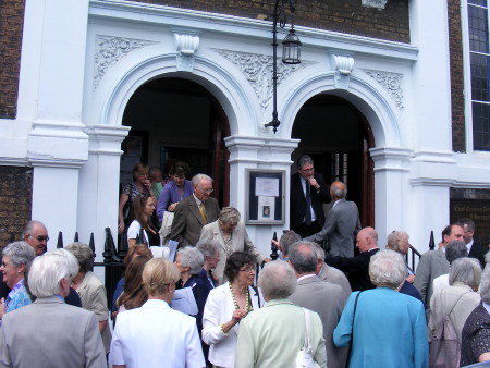 The congregation spills out of the Welsh Chapel af