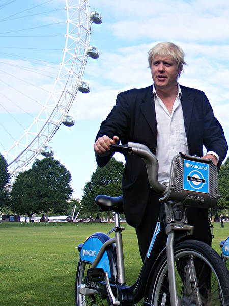 Boris Johnson on South Bank for Barclays Cycle Hire launch