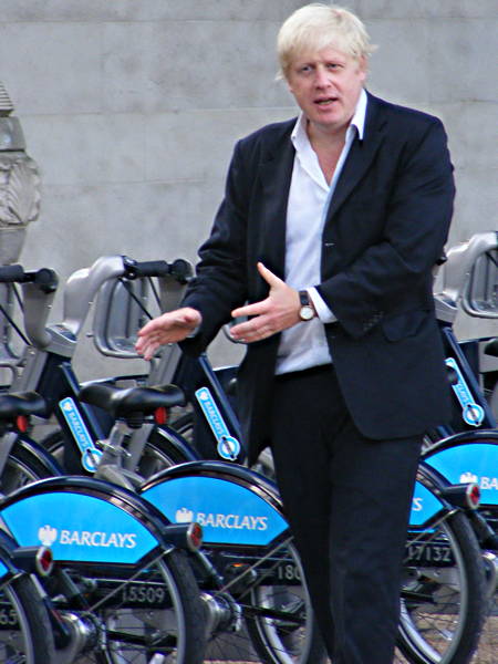 Boris Johnson on South Bank for Barclays Cycle Hire launch
