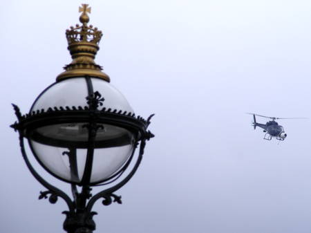 Helicopter filming for Bollywood movie RA. One at Lambeth Bridge