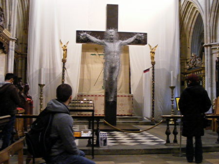 Dramatic ‘coat hanger crucifixion’ sculpture installed at Southwark Cathedral