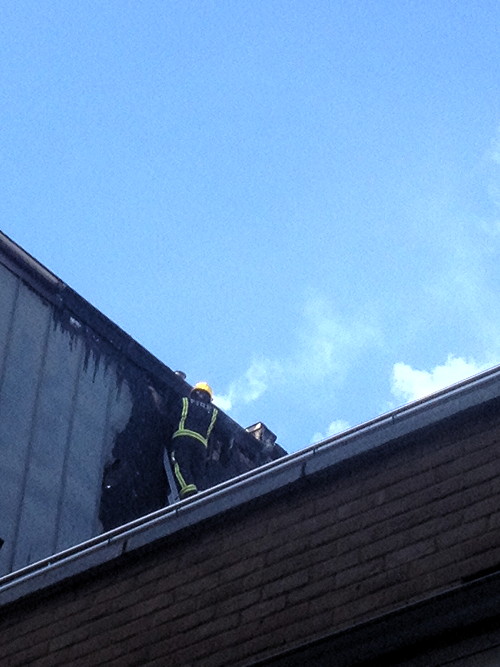 Fire on roof of Magdalen Street block