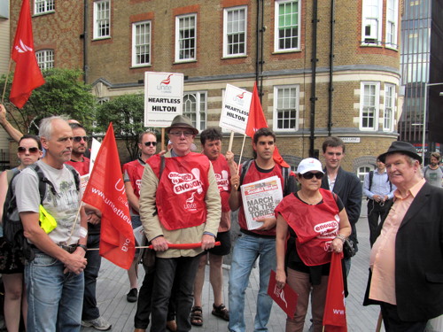 Union holds ‘living wage’ demo outside Tower Bridge Hilton hotel
