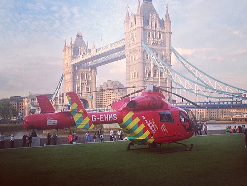 Air ambulance in Potters Fields Park