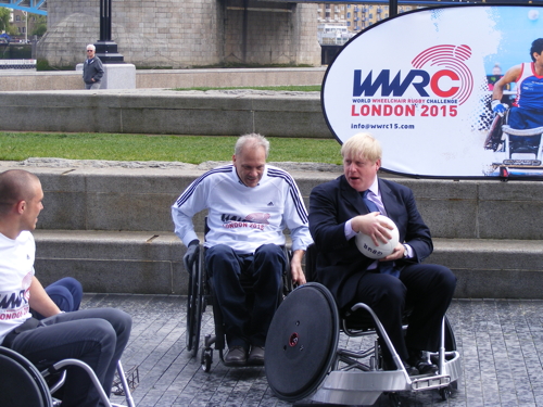 Boris tries wheelchair rugby outside City Hall