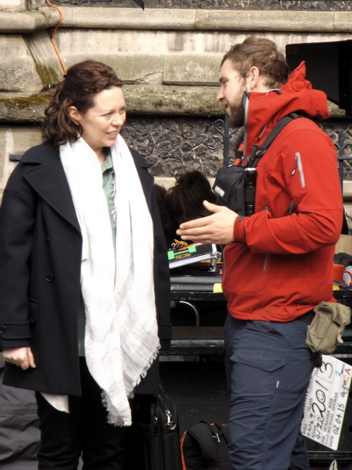 Olivia Colman and Neil Morrissey filming in Southwark