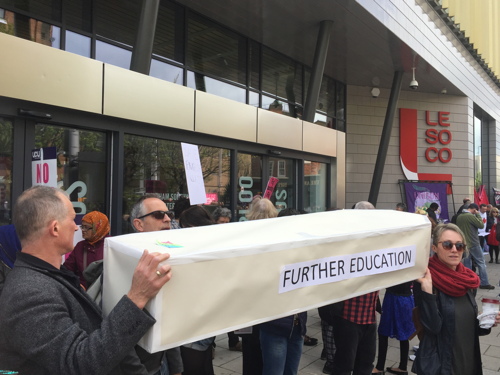 Coffin carried from college to City Hall to highlight FE threat