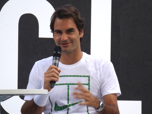 Roger Federer at Tanner Street Park as Nike takes over tennis courts