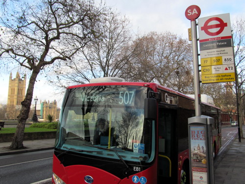 Electric bus outside Lambeth Palace