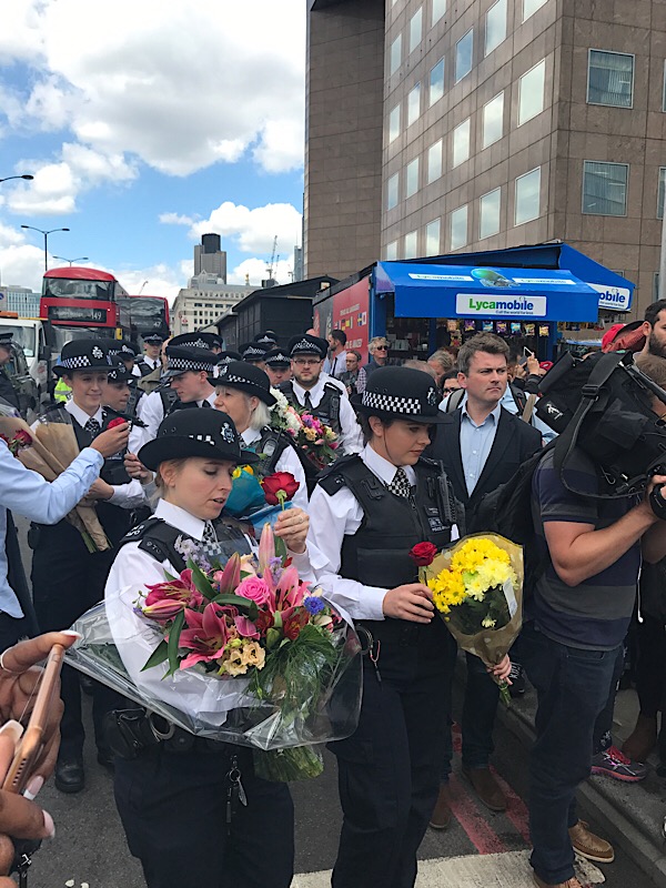 Flowers placed by first cops to respond to London Bridge attack