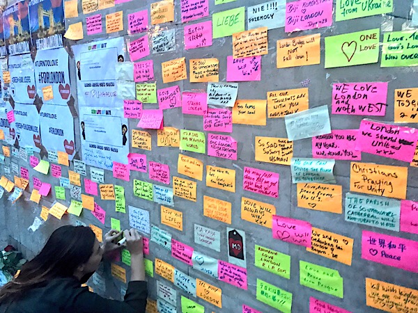 London Bridge peace wall: dozens leave messages near attack site