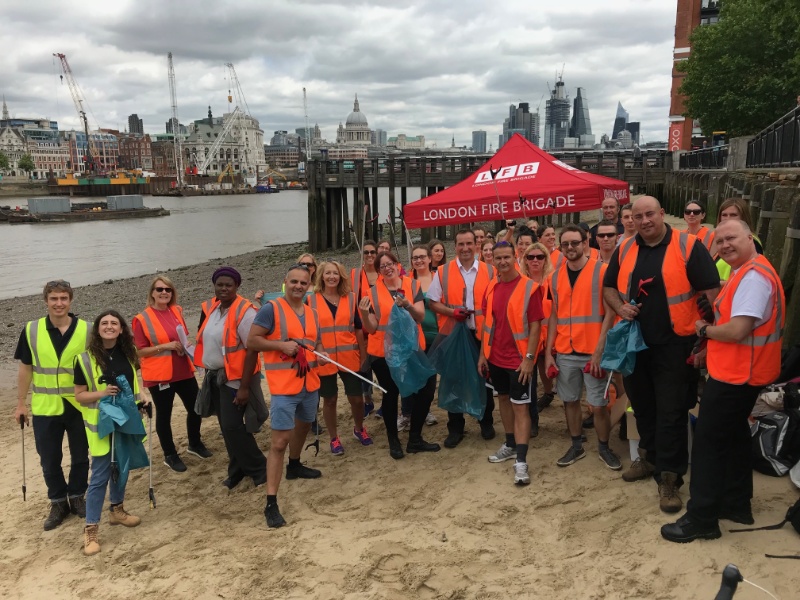 Firefighters join South Bank beach clean-up
