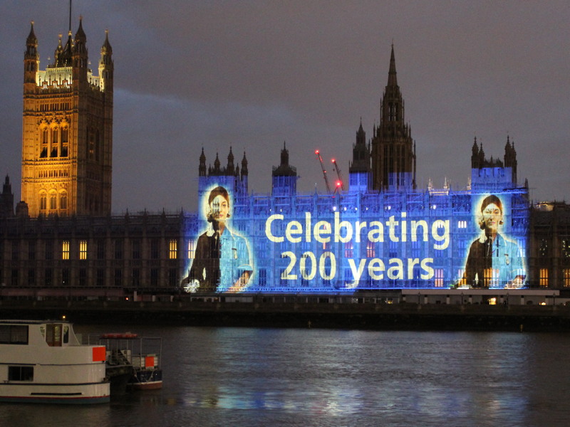 Florence Nightingale’s image projected onto Parliament