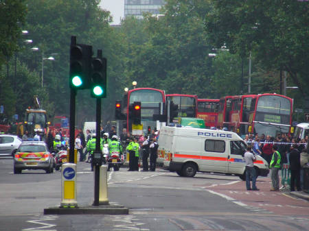 Police cordon at the junction of Waterloo Road and
