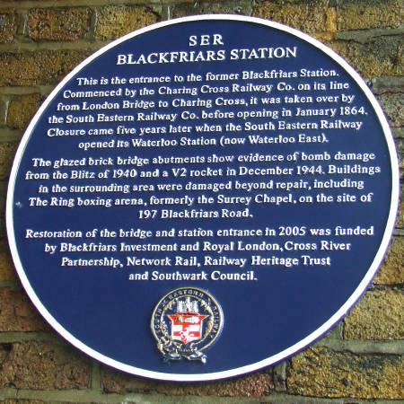 Plaque at old Blackfriars Station