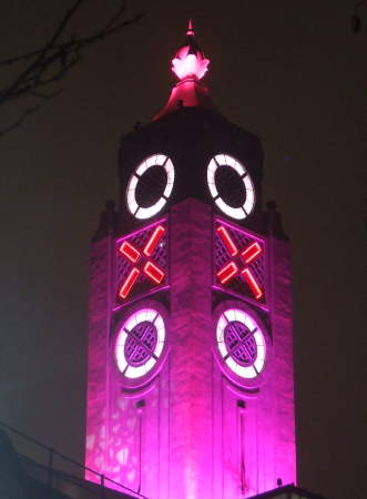 Oxo Tower turns pink on eve of St Valentine’s Day