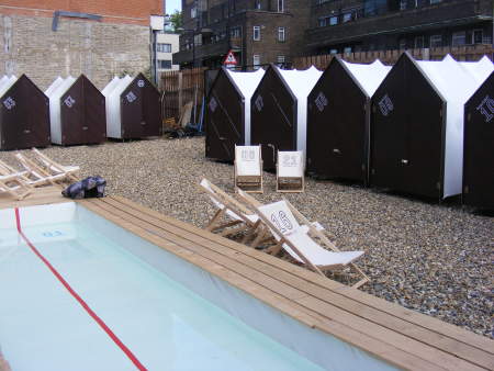 Southwark Lido's pool and beach huts