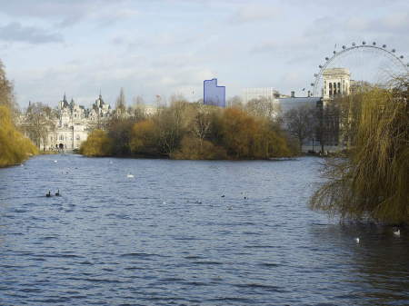 View from St James's Park showing Doon St Tower
