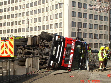 Fire brigade truck overturns next to BFI IMAX at Waterloo