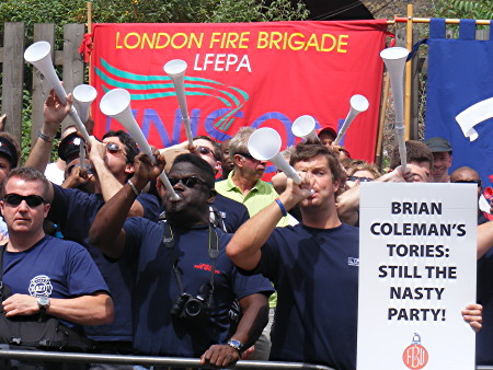 Firefighters in Union Street vuvuzela protest outside brigade HQ