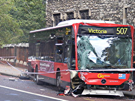 Drama at Lambeth Palace as bus knocks down part of garden wall