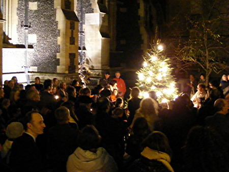 Southwark Cathedral and Borough Market Christmas trees lit up