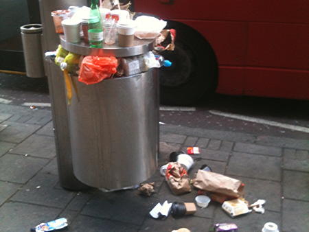 Overflowing bin at Waterloo