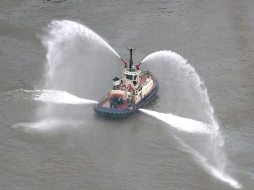 Freight ship MS Adeline christened in the Pool of London