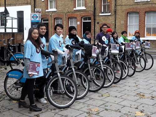 International students on ‘Boris bike’ ride to highlight youth homelessness