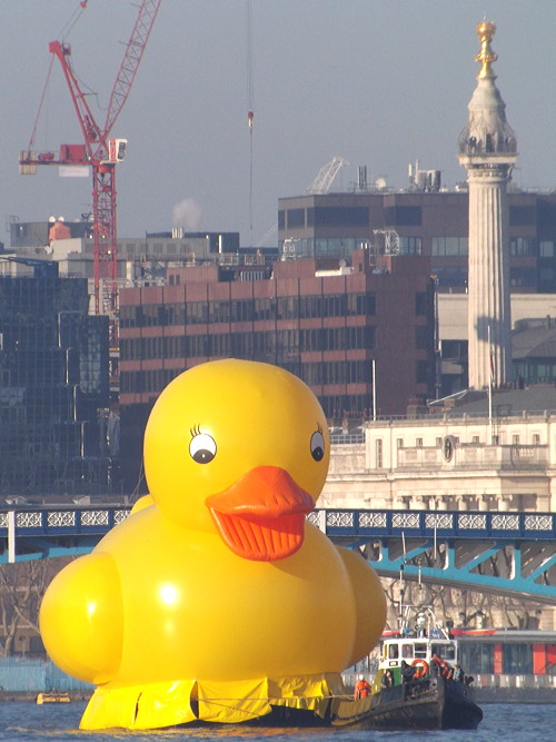 Tower Bridge raised for giant yellow duck