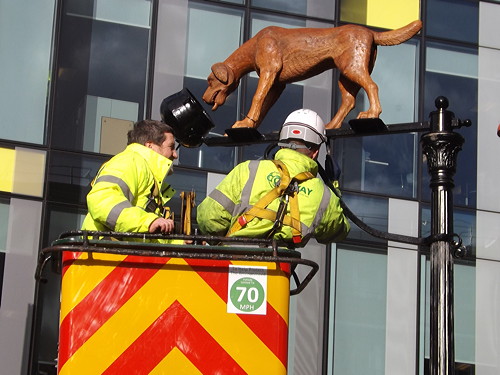 Dog and Pot sculpture installed in Blackfriars Road