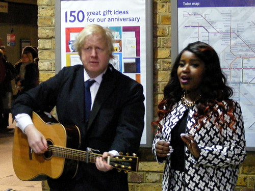 Boris busks at London Bridge Station