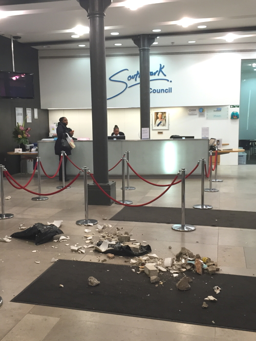 Aylesbury Estate rubble dumped in foyer of Southwark Council HQ