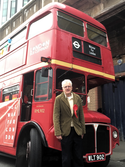 Labour mayoral hopeful Christian Wolmar brings bus to Elephant