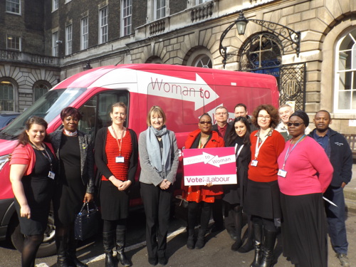 Harriet Harman brings Labour’s pink bus to Guy’s Hospital