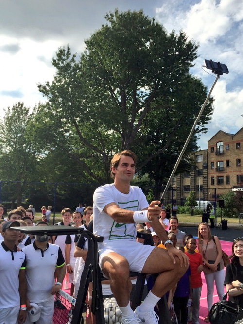 Roger Federer at Tanner Street Park as Nike takes over tennis courts