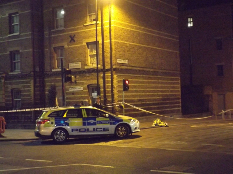 Police cordon in Blackfriars Road after Webber Street stabbing
