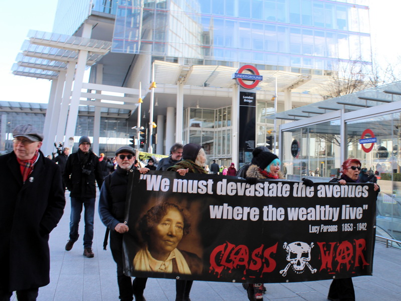 Class War anarchists march on the Shard in protest at empty flats