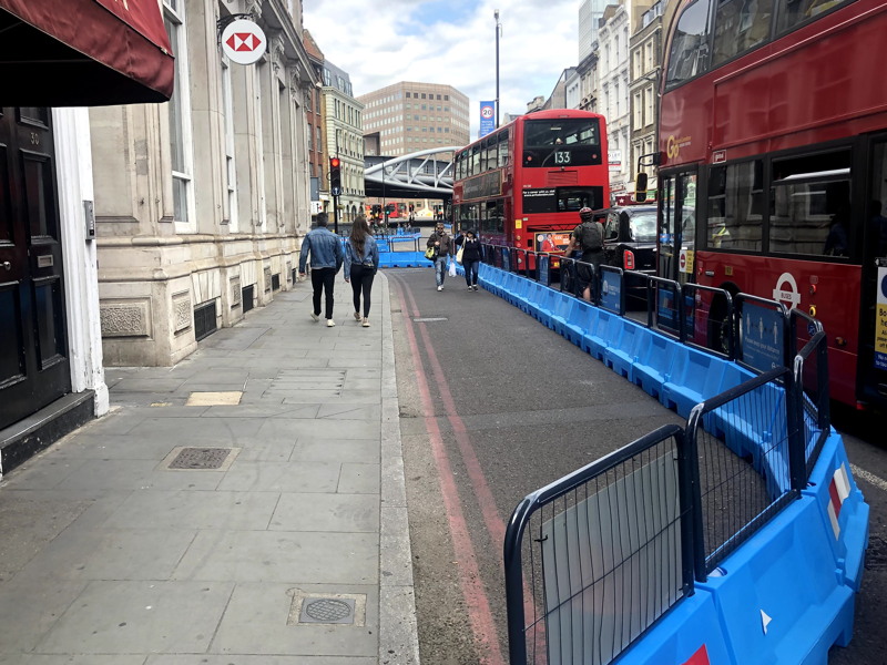Borough High Street: pavements widened for social distancing