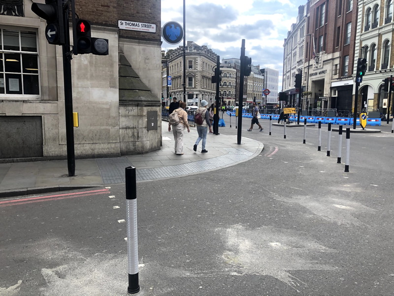 Borough High Street: pavements widened for social distancing