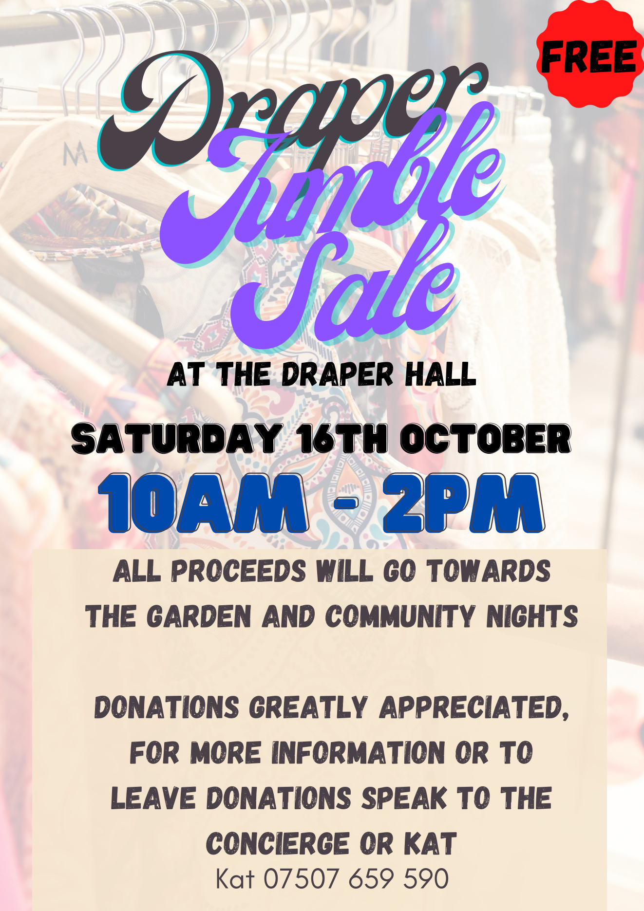 Draper Jumble Sale at Draper Hall